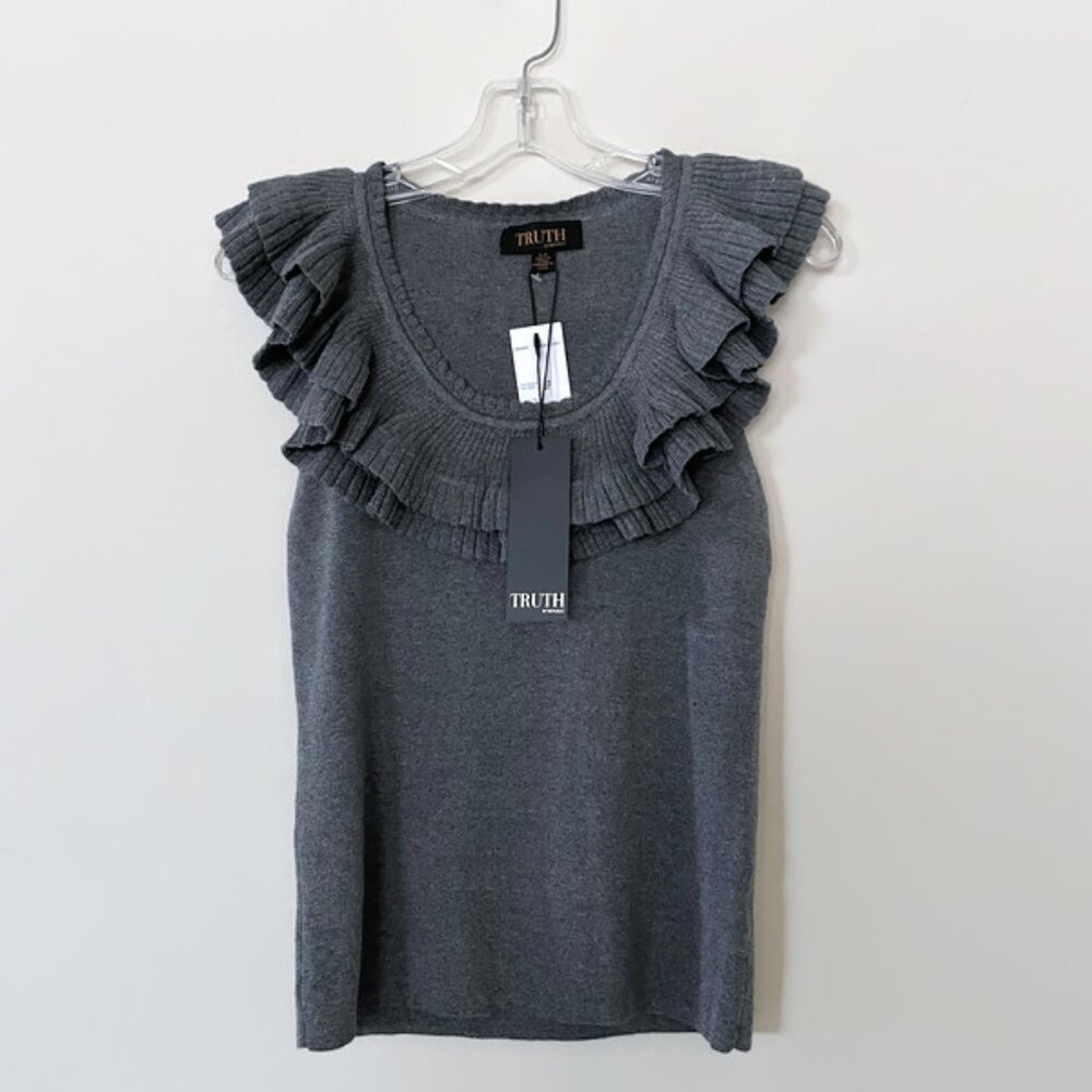 Sleeveless Knit blouse, Ruffled Neck Top ✿
